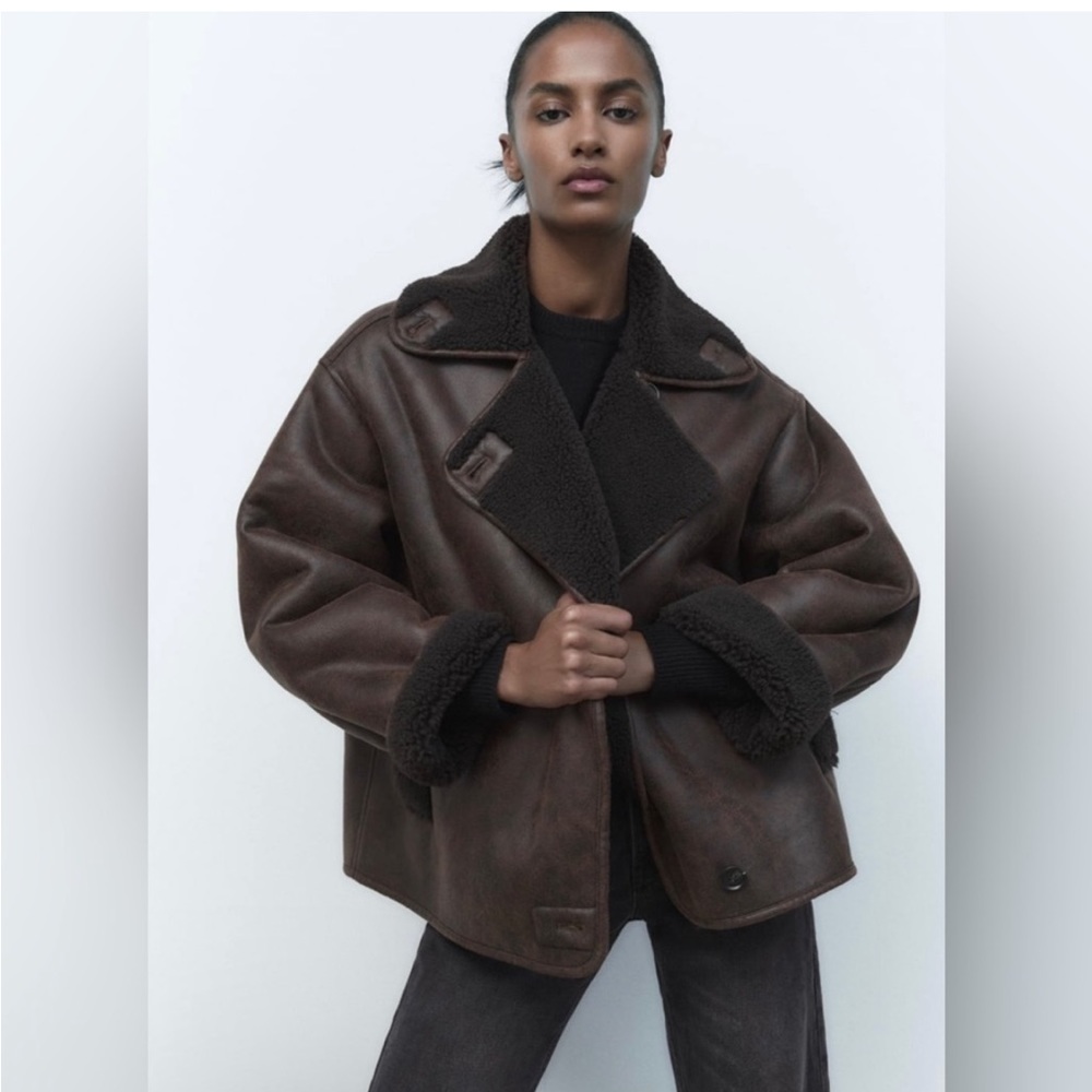 ZARA NEW WOMAN DOUBLE-FACED JACKET BROWN BLAcK XS